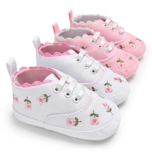 Girls Pink or White Canvas Soft Sole Pre-Walker Sneaker - Baby Kisses, Snuggles and Giggles