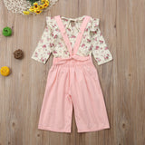 Girls Fall Jumpsuit with Floral Ruffle Top Overalls Pink - Baby Kisses, Snuggles and Giggles