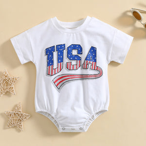 Baby USA T-Shirt Romper - Baby Kisses, Snuggles and Giggles
