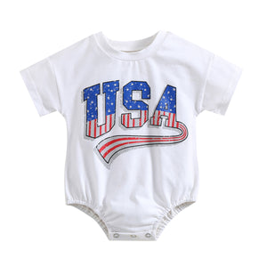 Baby USA T-Shirt Romper - Baby Kisses, Snuggles and Giggles